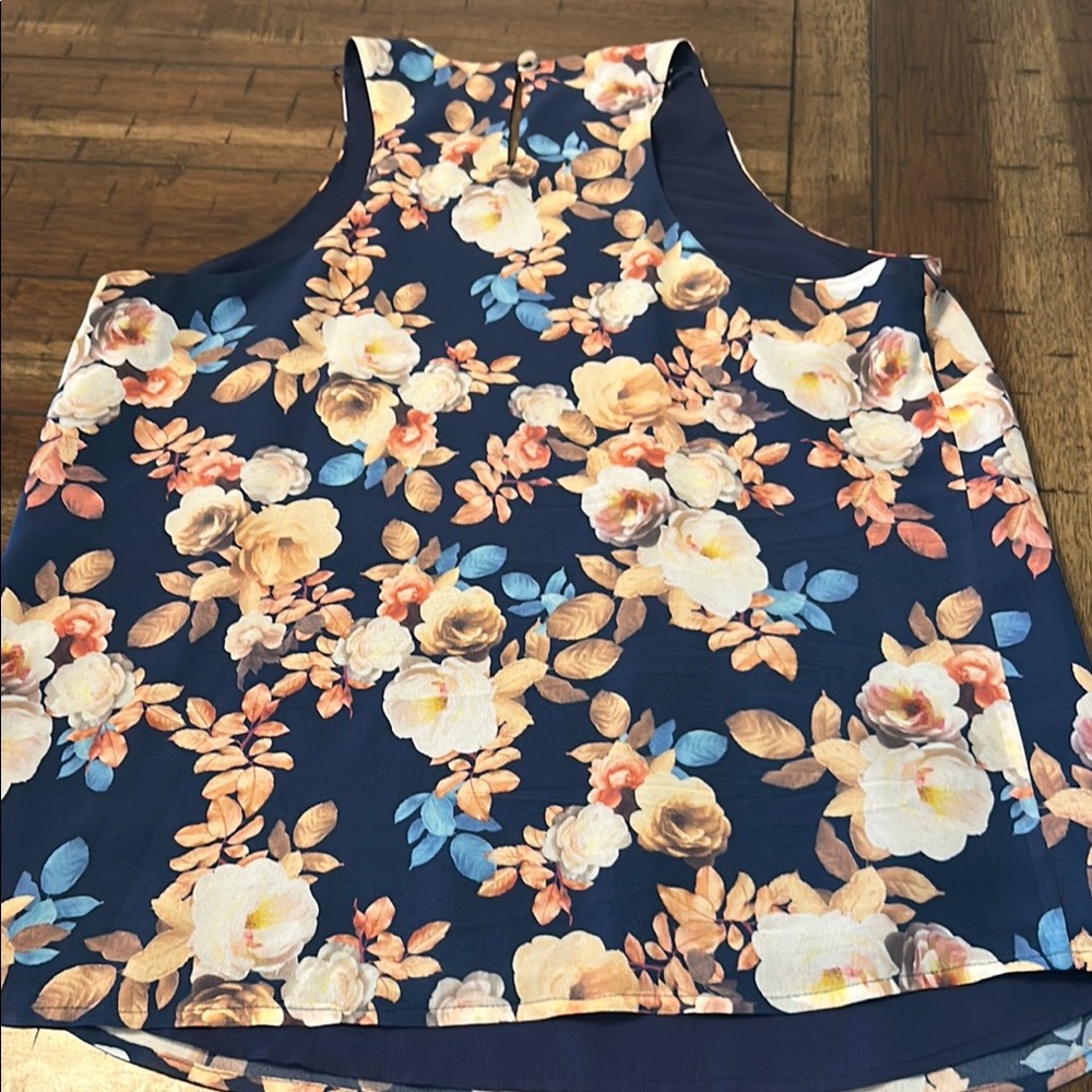 J. Crew Floral Silk Sleeveless Top - Navy Blue and Peach - 6​ - Picture 7 of 7